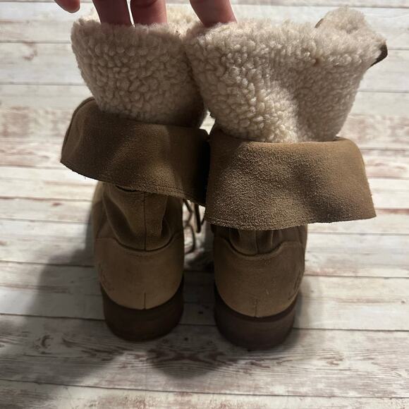 UGG Gradin Suede Lace-Up Boots Women's Size 7 Chestnut Shearling Round Toe - Picture 4 of 9